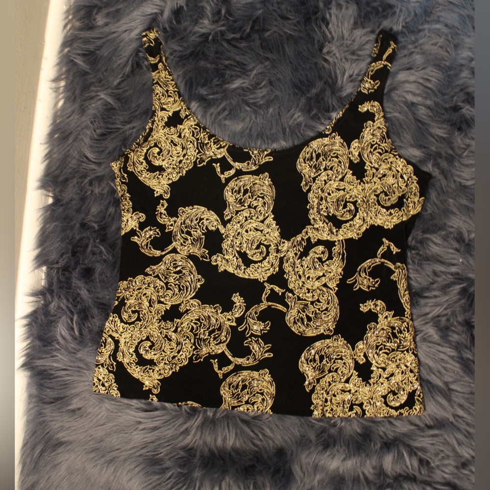 Alex Evenings Black and Gold Tank Top